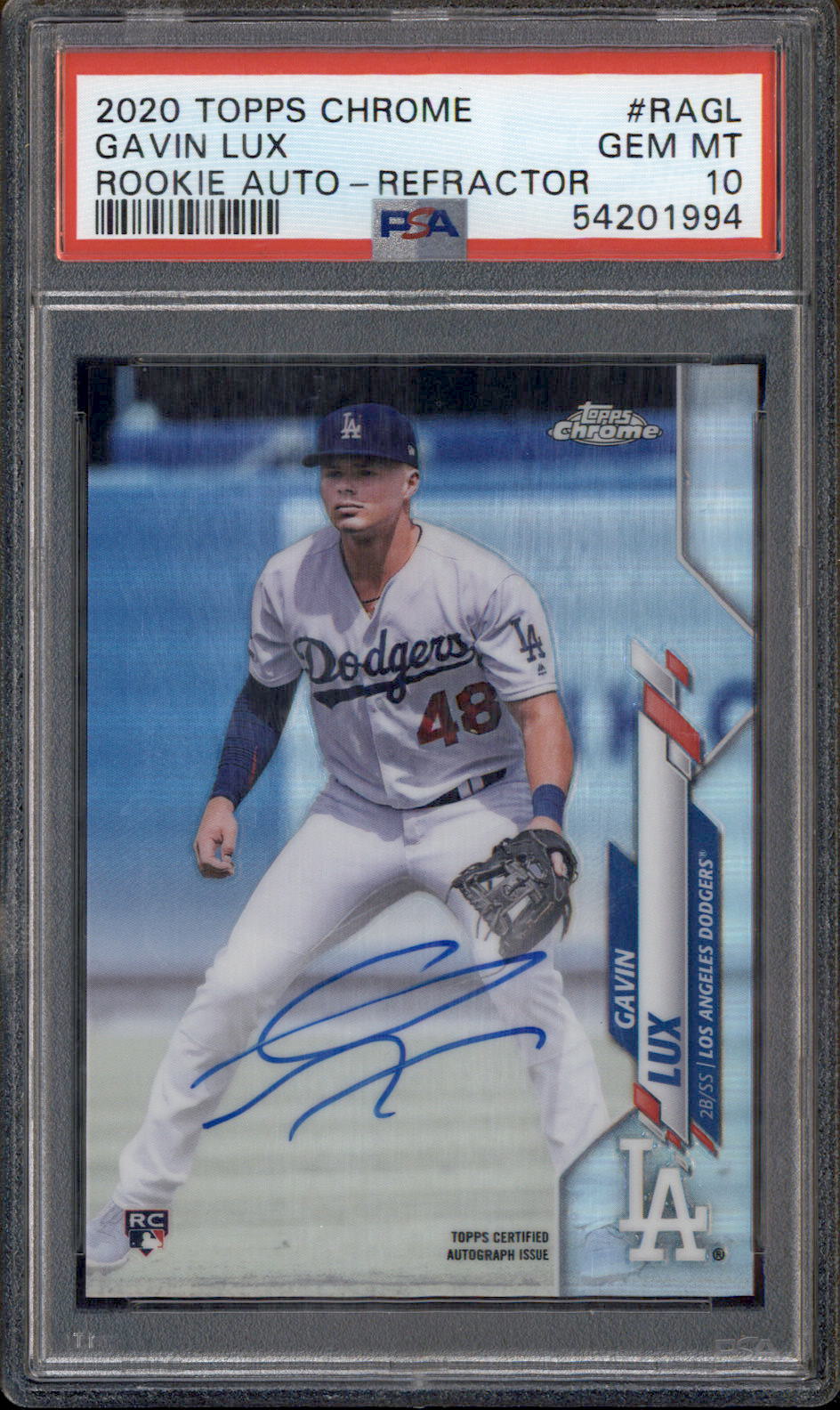 2020 Topps Chrome Rookie Autograph Refractor #RAGL Gavin Lux RC Auto /499 PSA 10