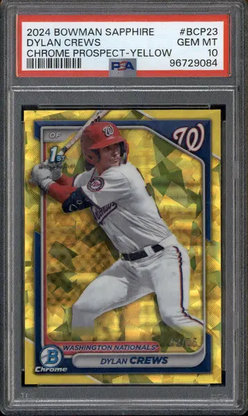 2024 Bowman Sapphire Chrome Yellow Sapphire #BCP-23 Dylan Crews RC /75 PSA 10
