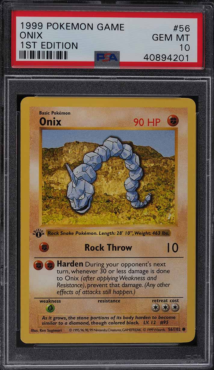 1999 Pokemon Base Set Shadowless 1st Edition Onix #56 PSA 10 GEM MINT