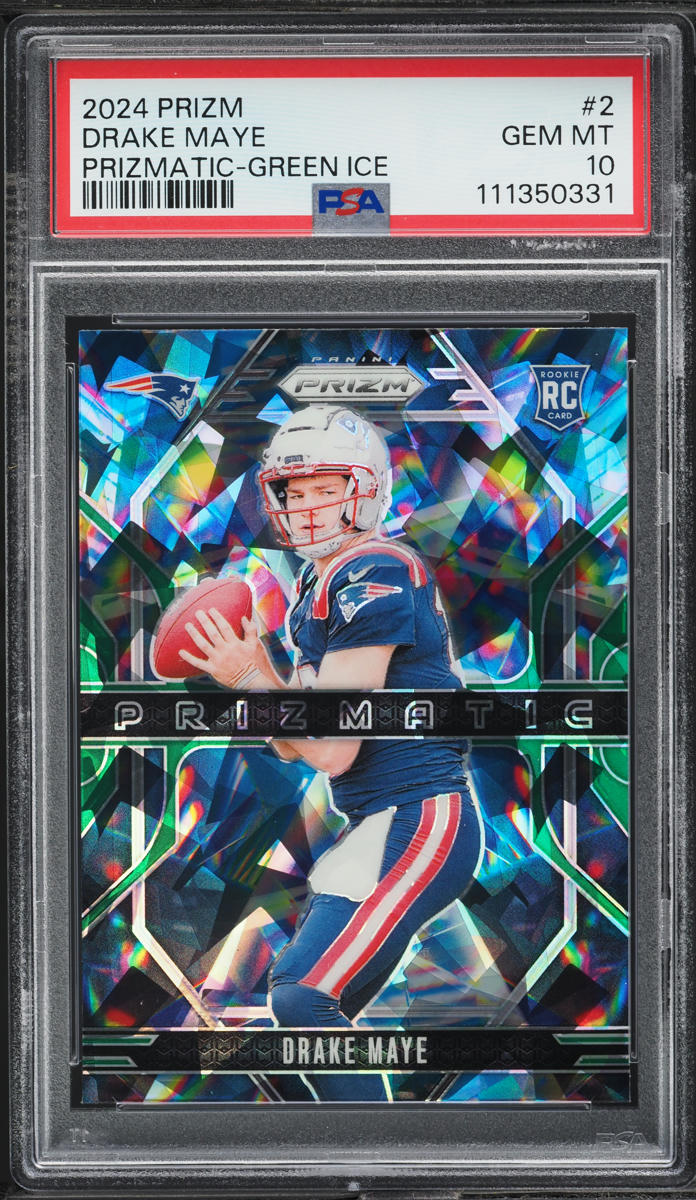 2024 Panini Prizm Prizmatic Green Ice Drake Maye ROOKIE #2 PSA 10 GEM MINT