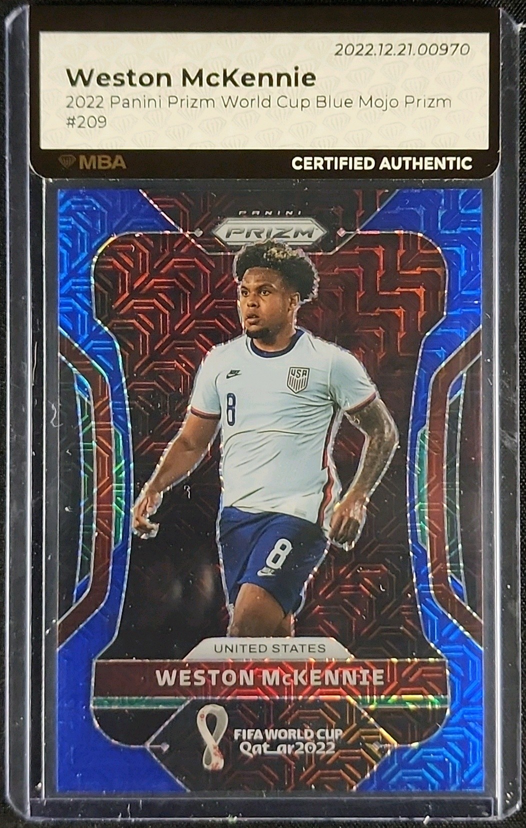 2022 Panini Prizm World Cup Blue Mojo Weston McKennie /75 #209 MBA AUTH