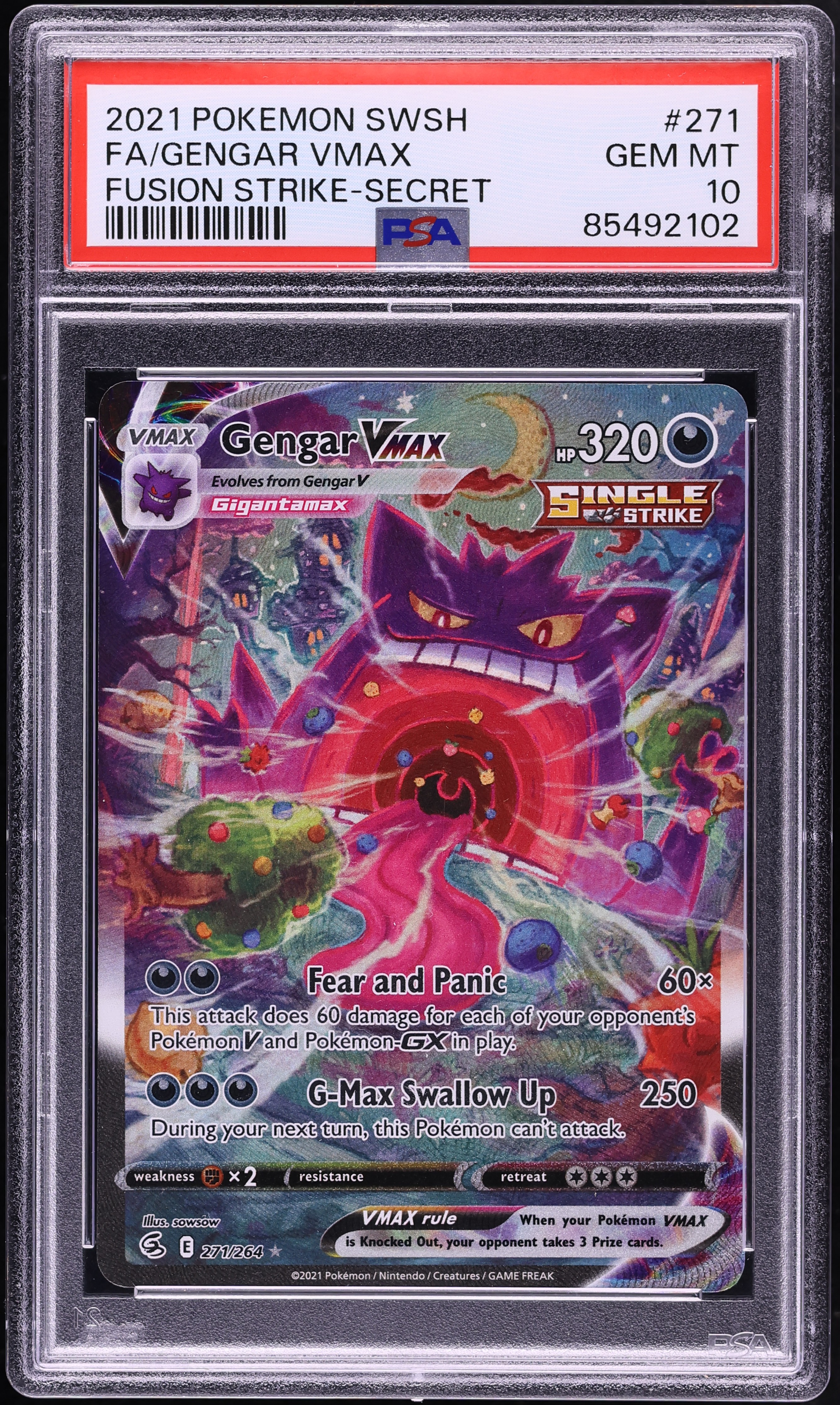 2021 Pokemon Sword & Shield Fusion Strike Alt Art Gengar VMAX #271 PSA 10 GEM MINT
