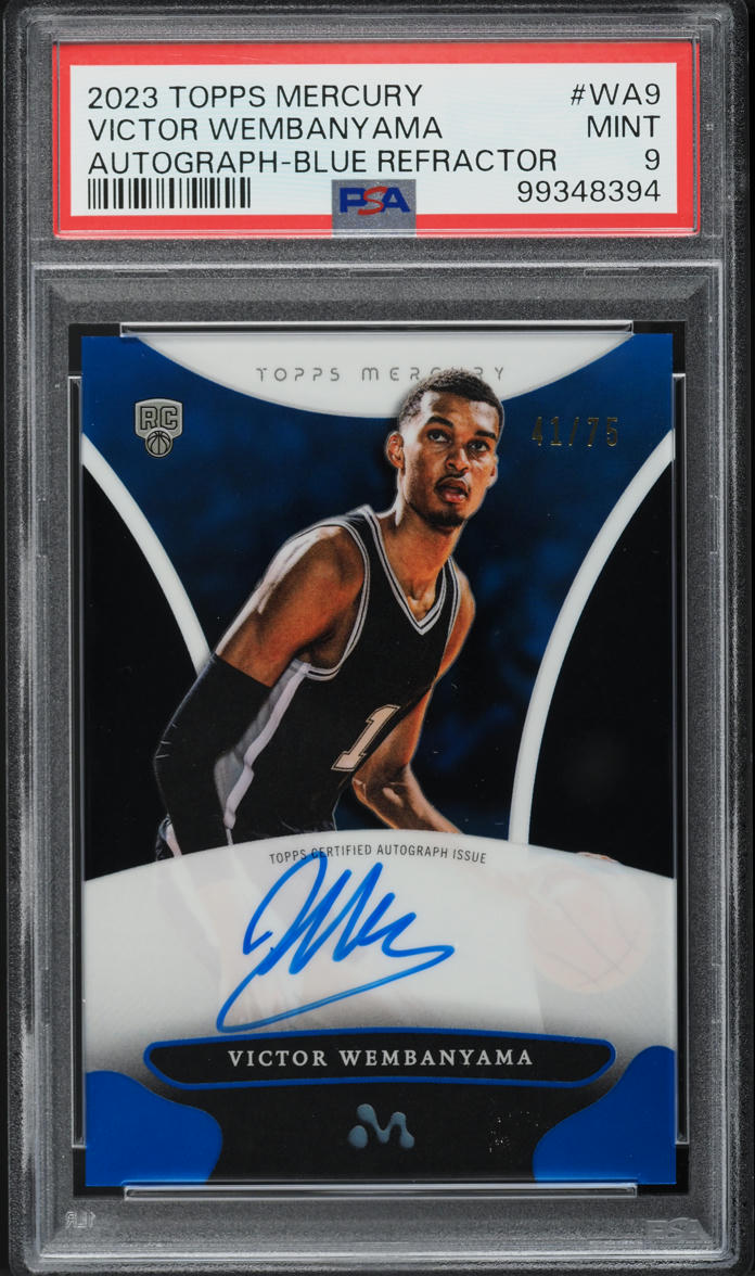 2023 Topps Mercury Blue Refractor Victor Wembanyama ROOKIE AUTO /75 #WA9 PSA 9