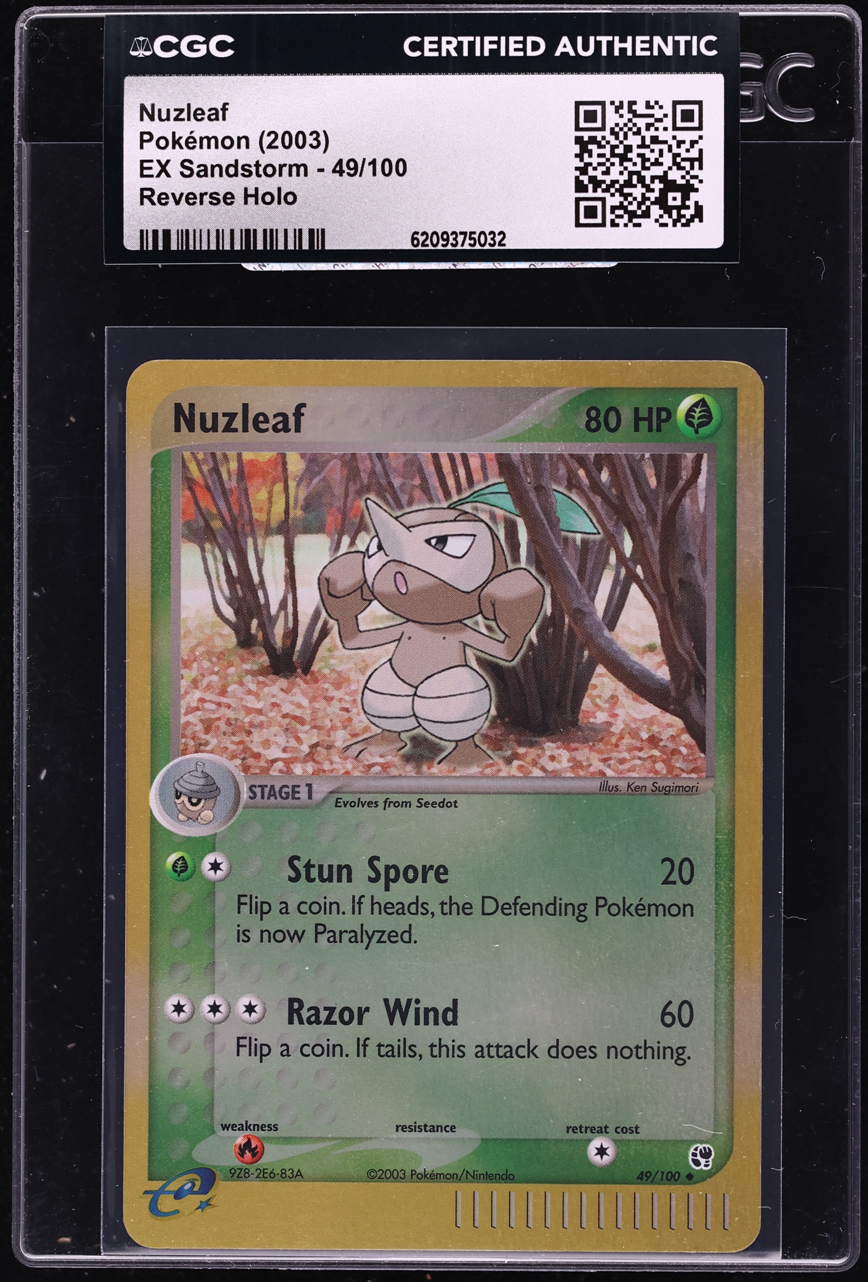 2003 Pokemon EX Sandstorm Reverse Holo Nuzleaf #49 CGC AUTH