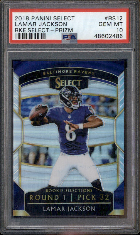 2018 Panini Select Rookie Selections Prizm #RS12 Lamar Jackson RC PSA 10