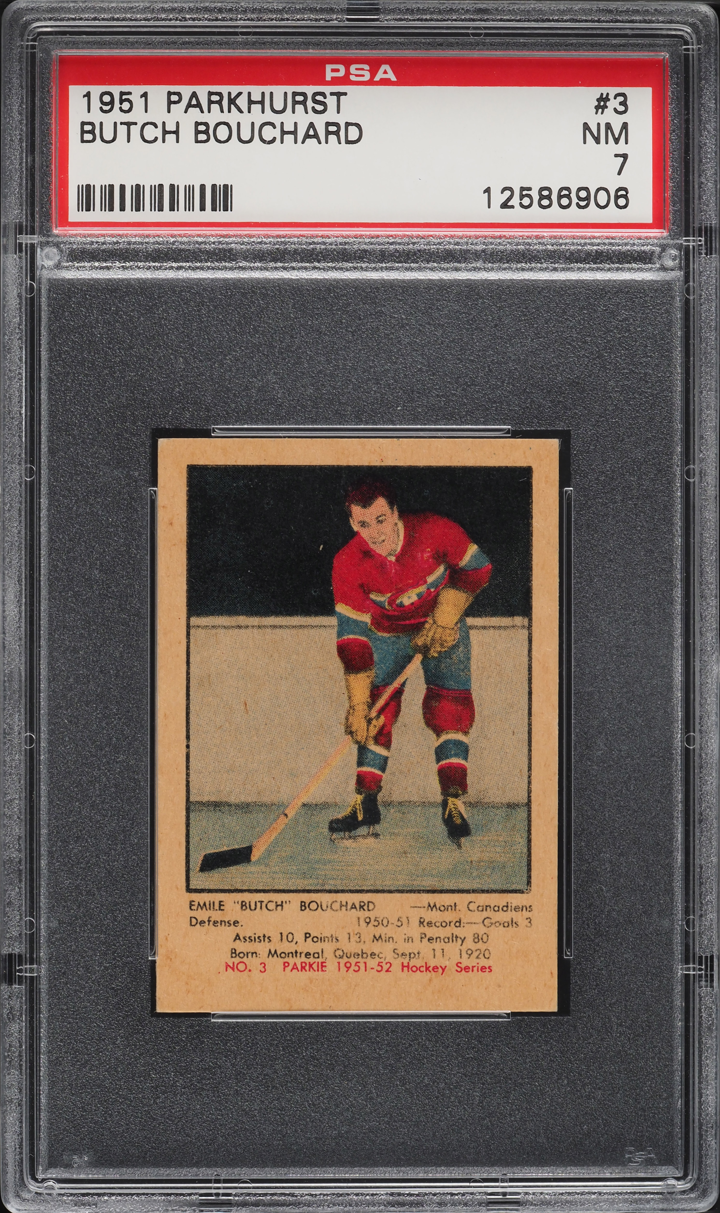 1951 Parkhurst Butch Bouchard #3 PSA 7 NRMT (PWCC-A)