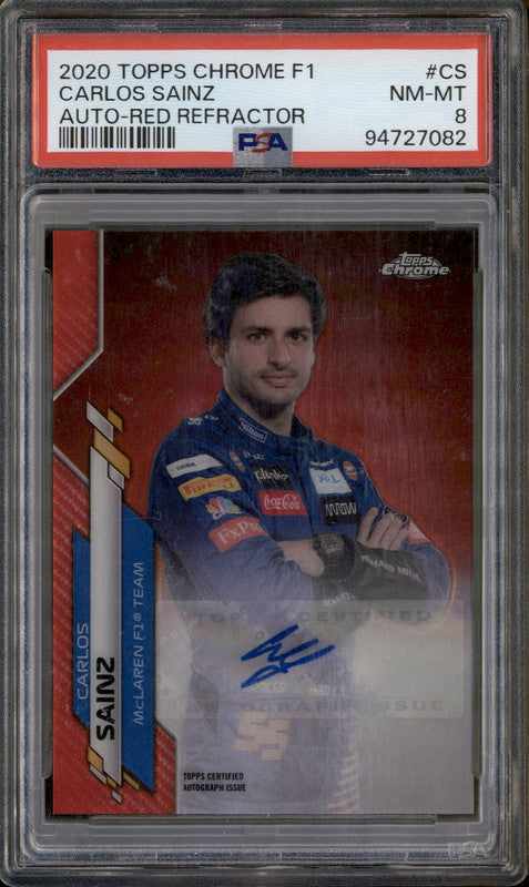 2020 Topps Chrome Formula 1 Autographs Red Refractor Carlos Sainz Auto /5 PSA 8