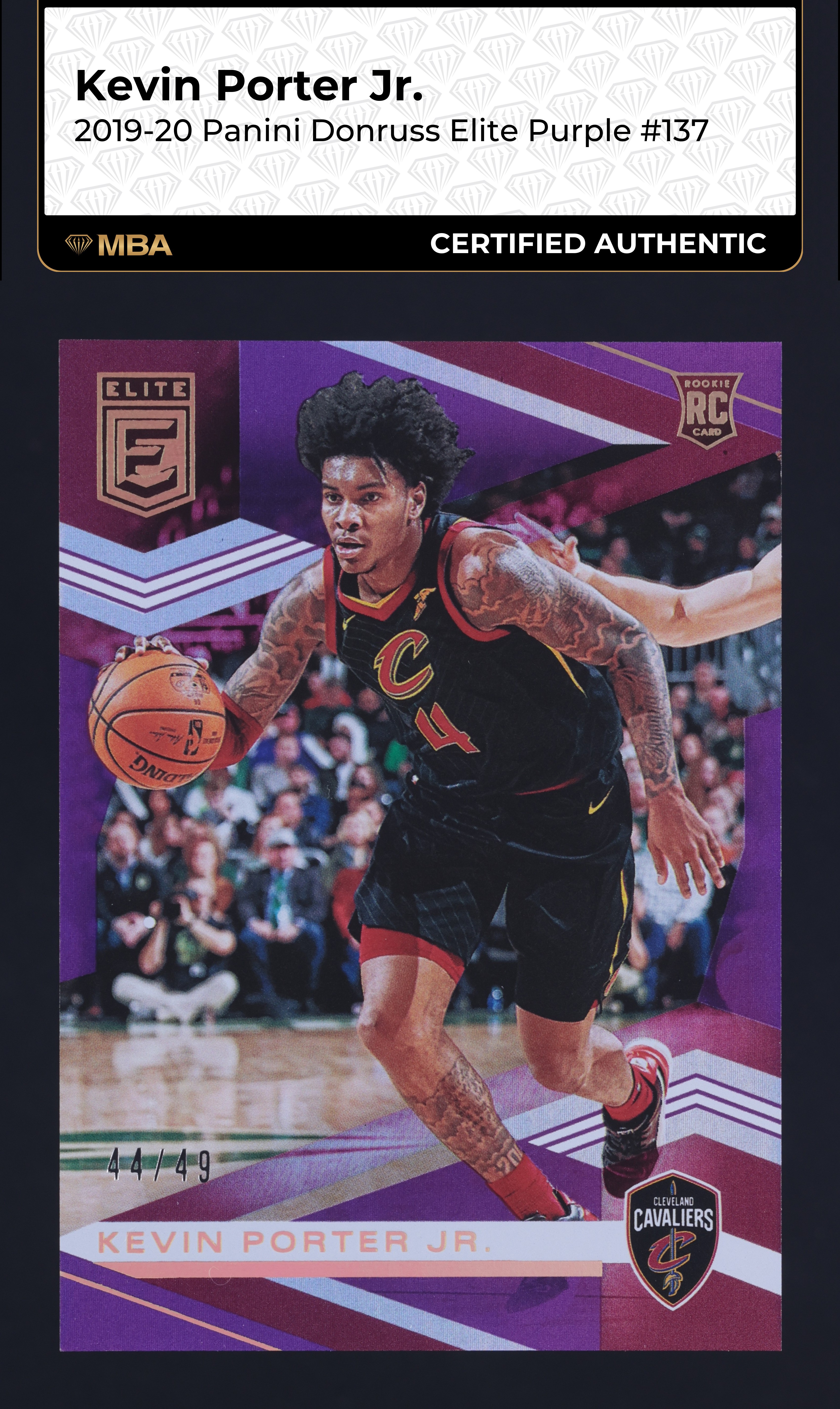 2019 Donruss Elite Purple Kevin Porter Jr. ROOKIE /49 #137 MBA AUTH