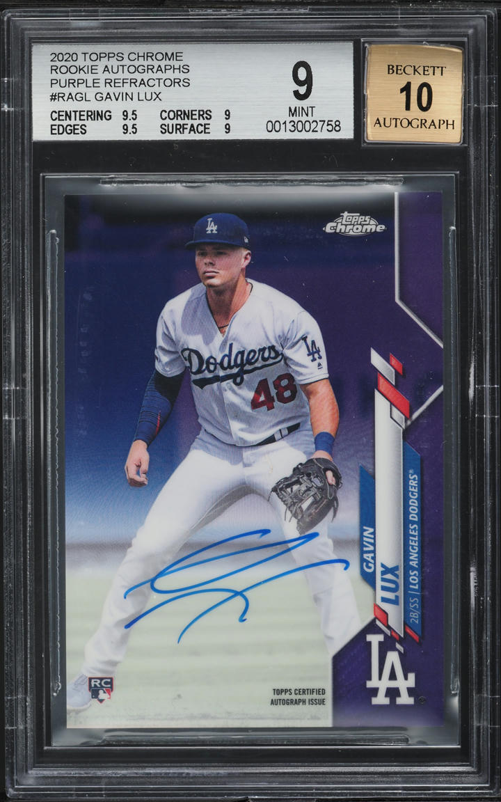 2020 Topps Chrome Purple Refractor Gavin Lux ROOKIE AUTO /250 #RA-GL BGS 9 MINT