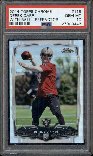 2014 Topps Chrome Refractor #115 Derek Carr With Ball RC Rookie PSA 10