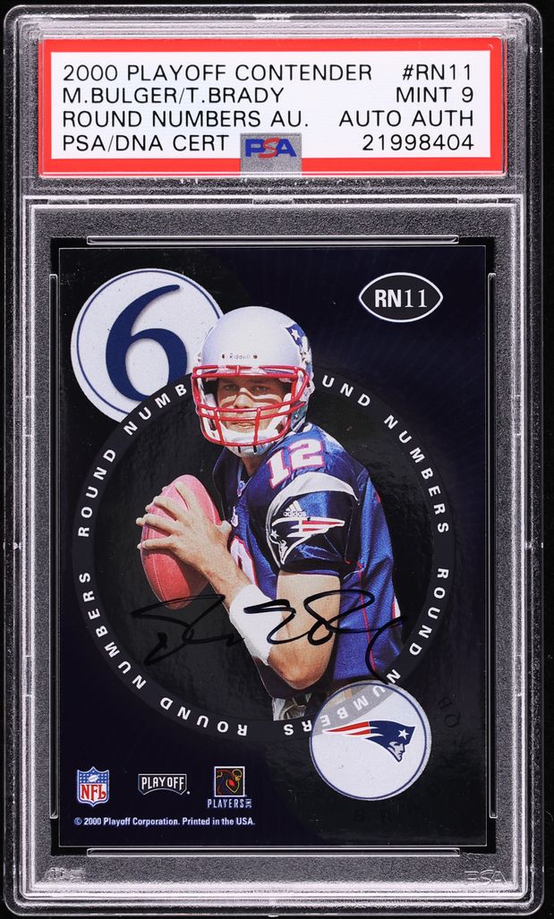2000 Playoff Contenders Round Numbers Tom Brady ROOKIE AUTO #RN11 PSA 9 MINT