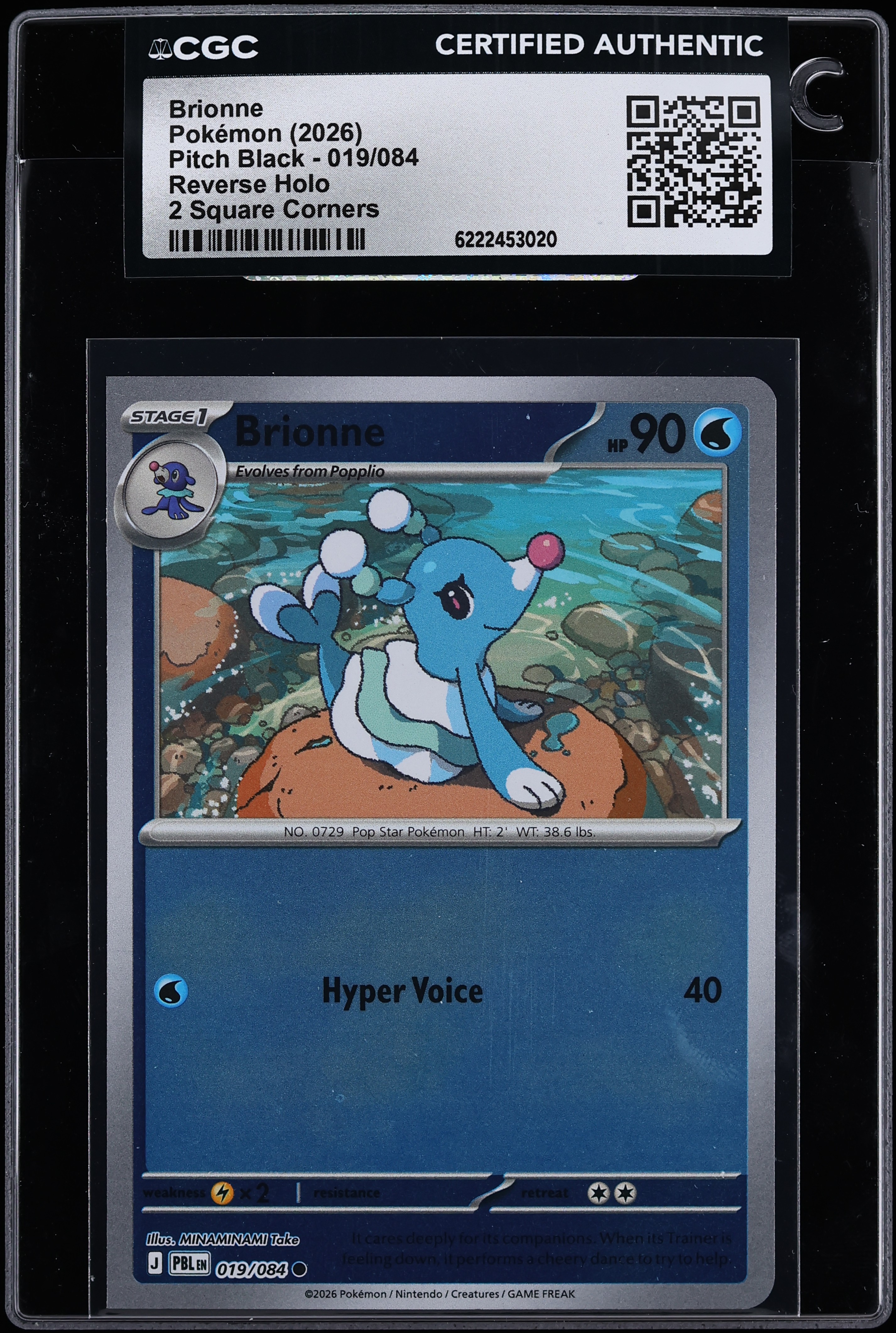 2026 Pokemon Mega Evolution Pitch Black 2 Square Corners Reverse Holo Brionne #19 CGC AUTH