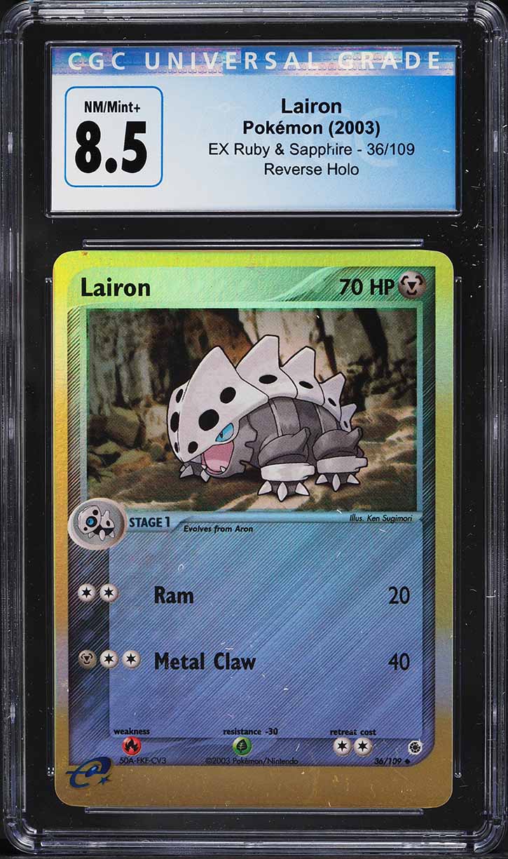 2003 Pokemon EX Ruby & Sapphire Reverse Holo Lairon #36 CGC 8.5 NM-MT+