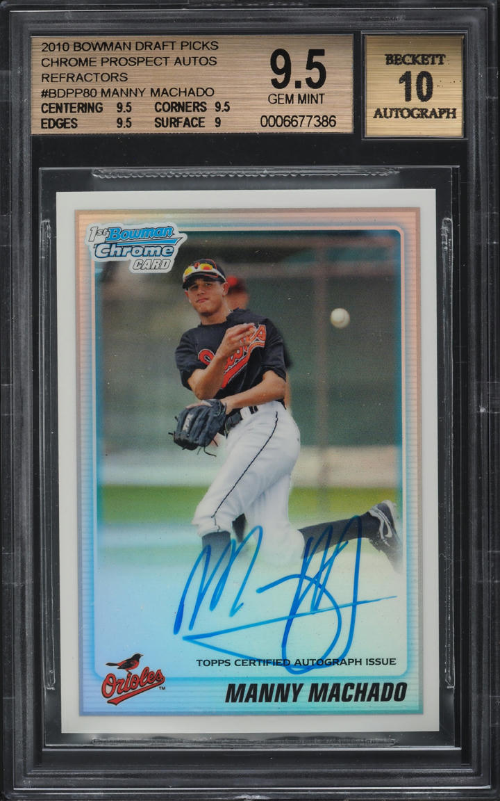 2010 Bowman Chrome Refractor Manny Machado ROOKIE AUTO /500 BGS 9.5 GEM MINT