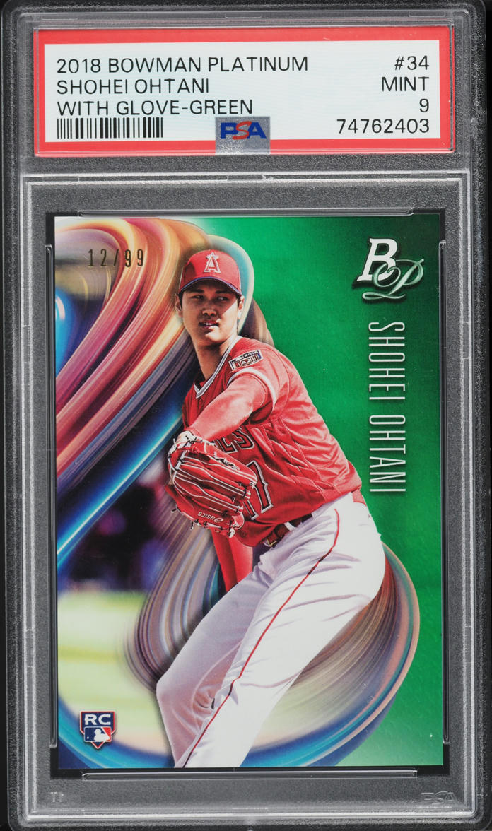 2018 Bowman Platinum With Glove-Green Shohei Ohtani ROOKIE /99 #34 PSA 9 MINT