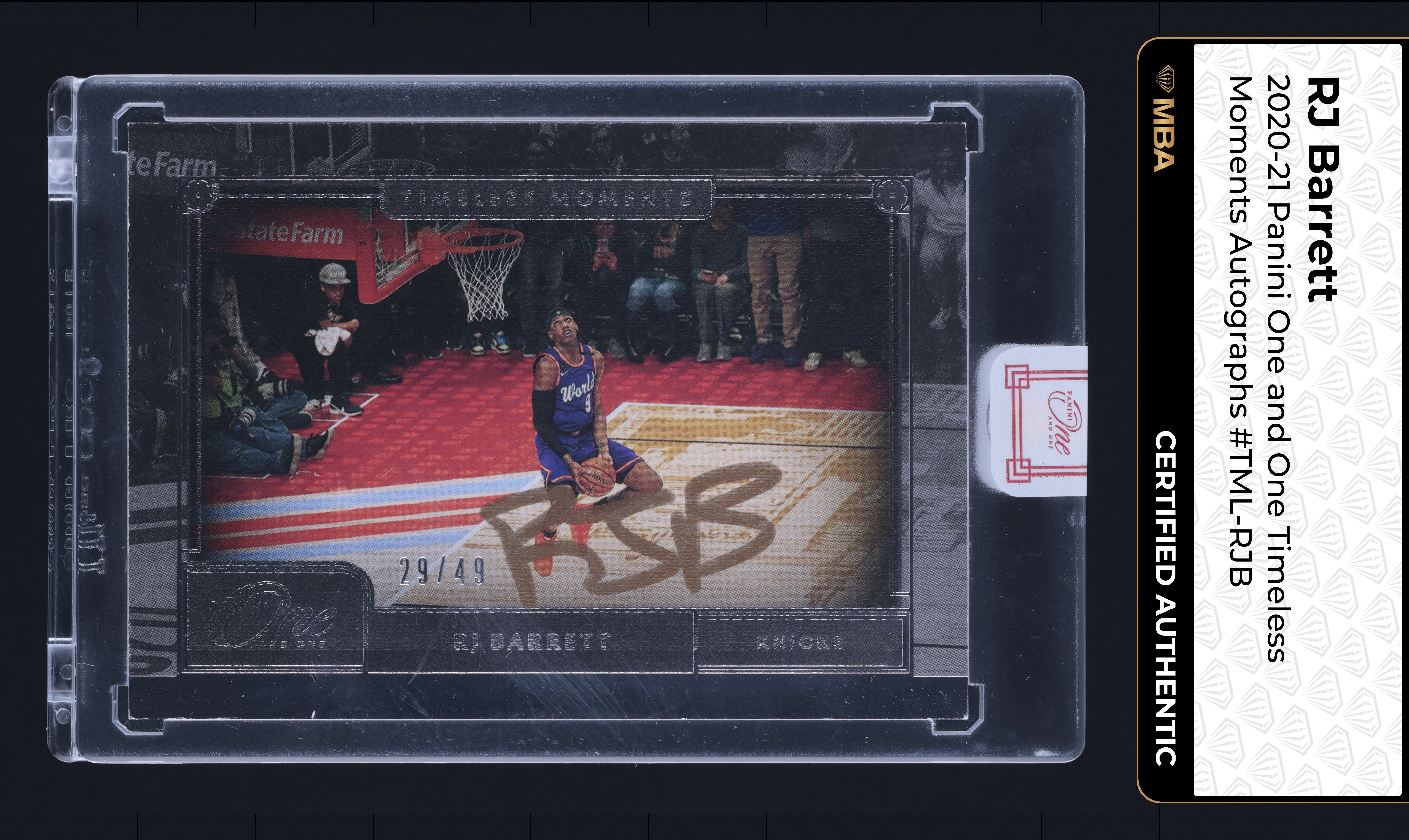 2020 Panini One And One Timeless Moments RJ Barrett AUTO /49 #TML-RJB MBA AUTH