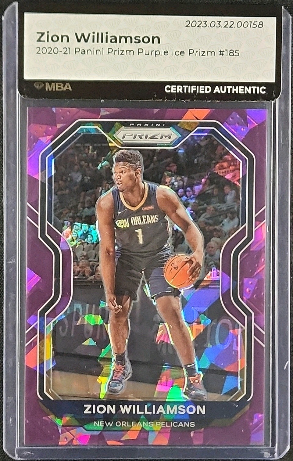 2020 Panini Prizm Purple Ice Zion Williamson /175 #185 MBA AUTH