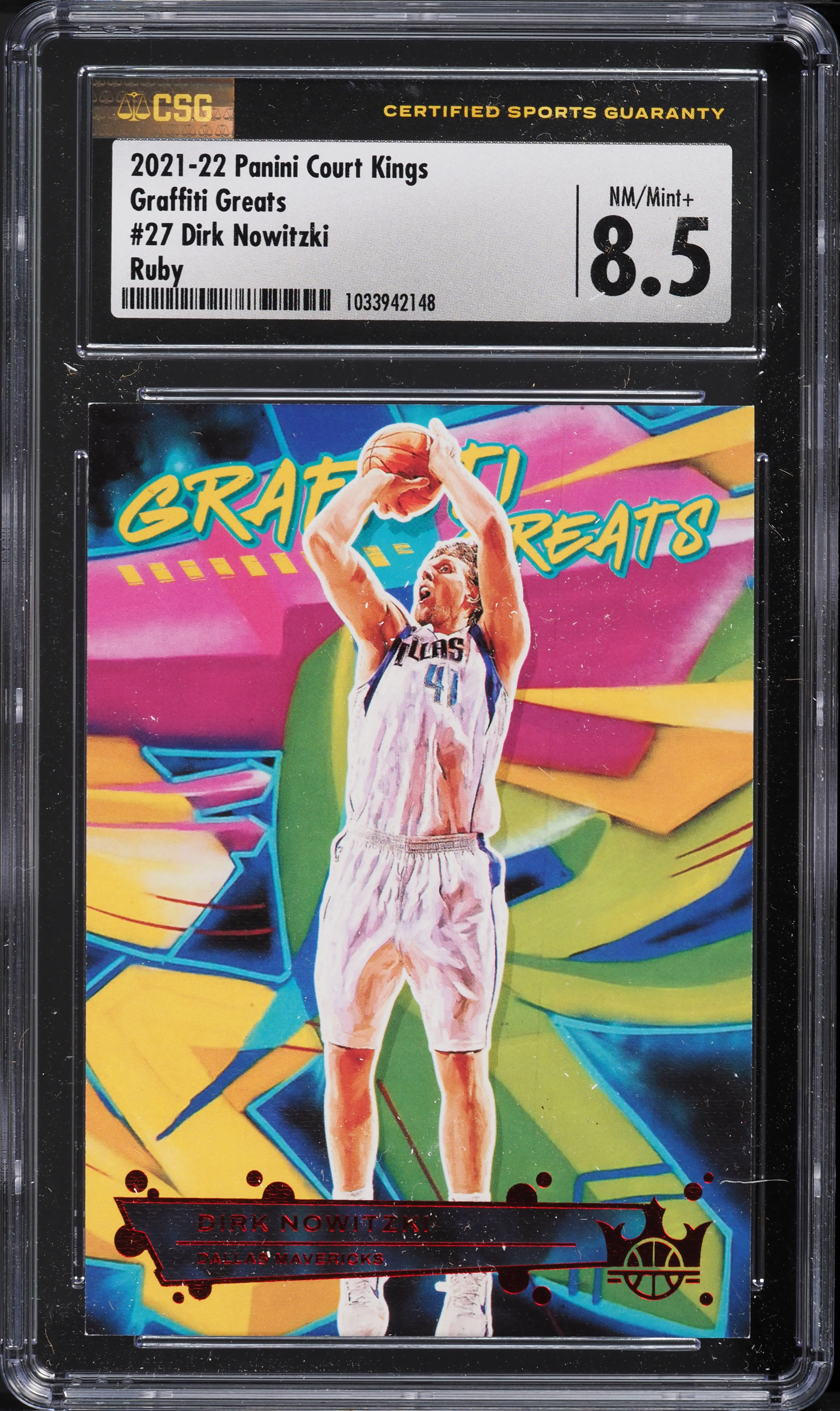 2021 Panini Court Kings Graffiti Greats Ruby Dirk Nowitzki /149 #27 CSG 8.5