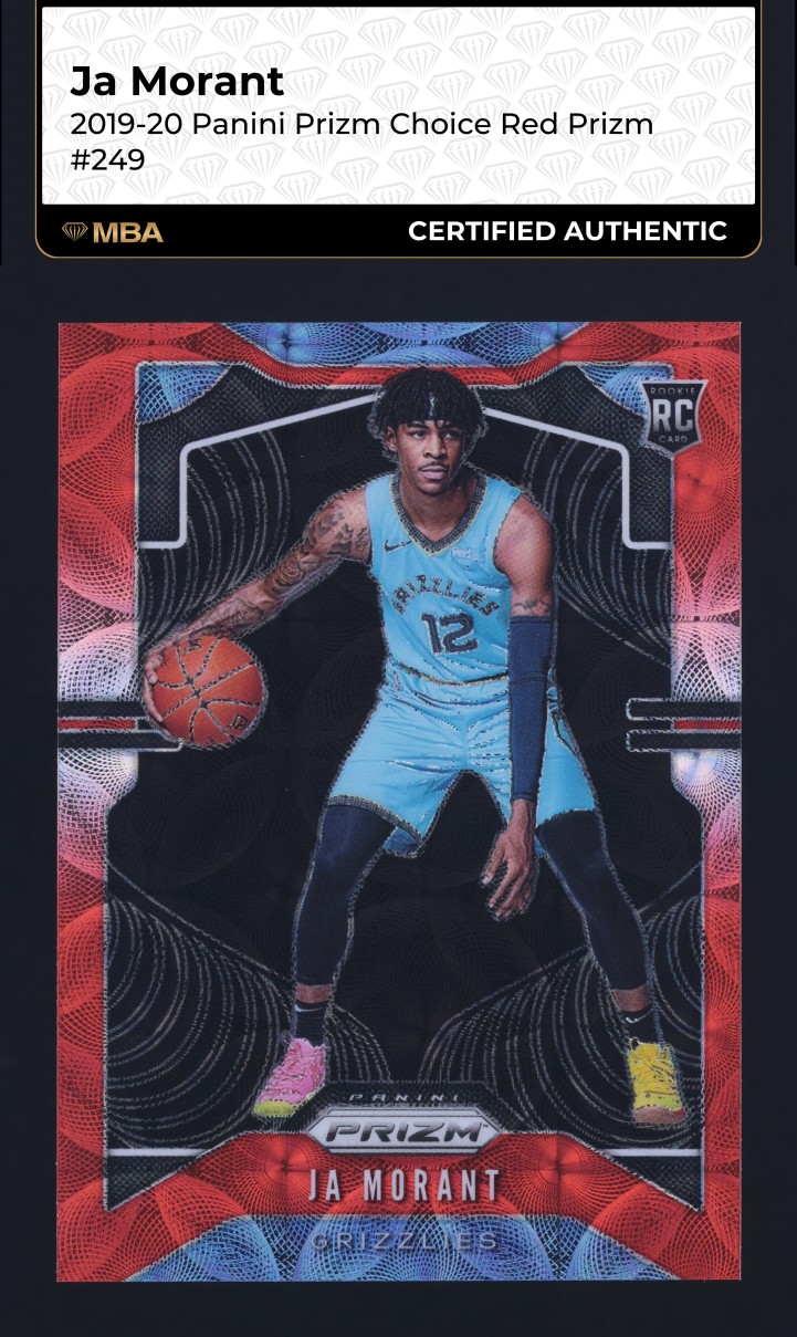 2019 Panini Prizm Choice Red Ja Morant ROOKIE /88 #249 MBA AUTH