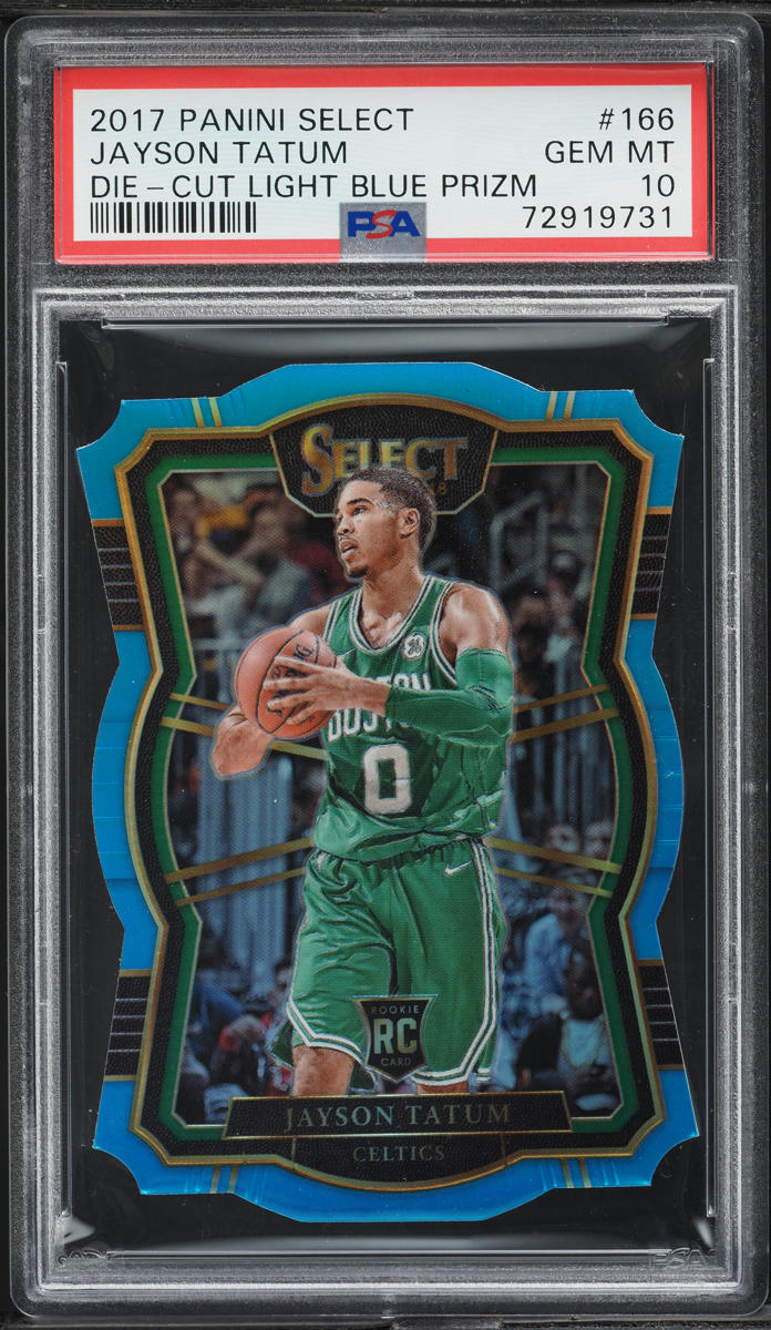 2017 Select Premier Level Light Blue Prizm Die-Cut Jayson Tatum RC /185 PSA 10