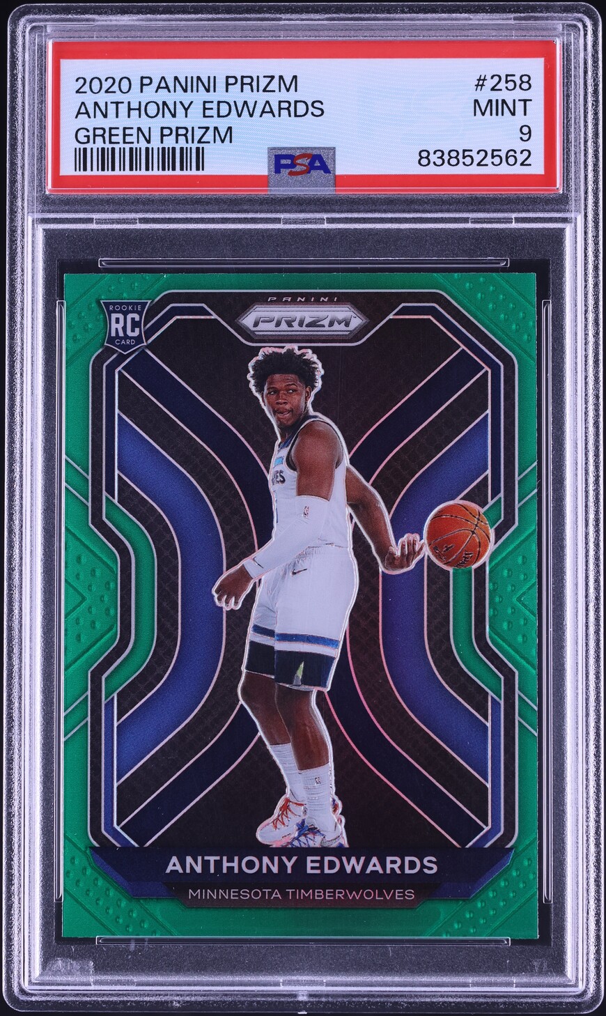 2020 Panini Prizm Green Anthony Edwards ROOKIE #258 PSA 9 MINT