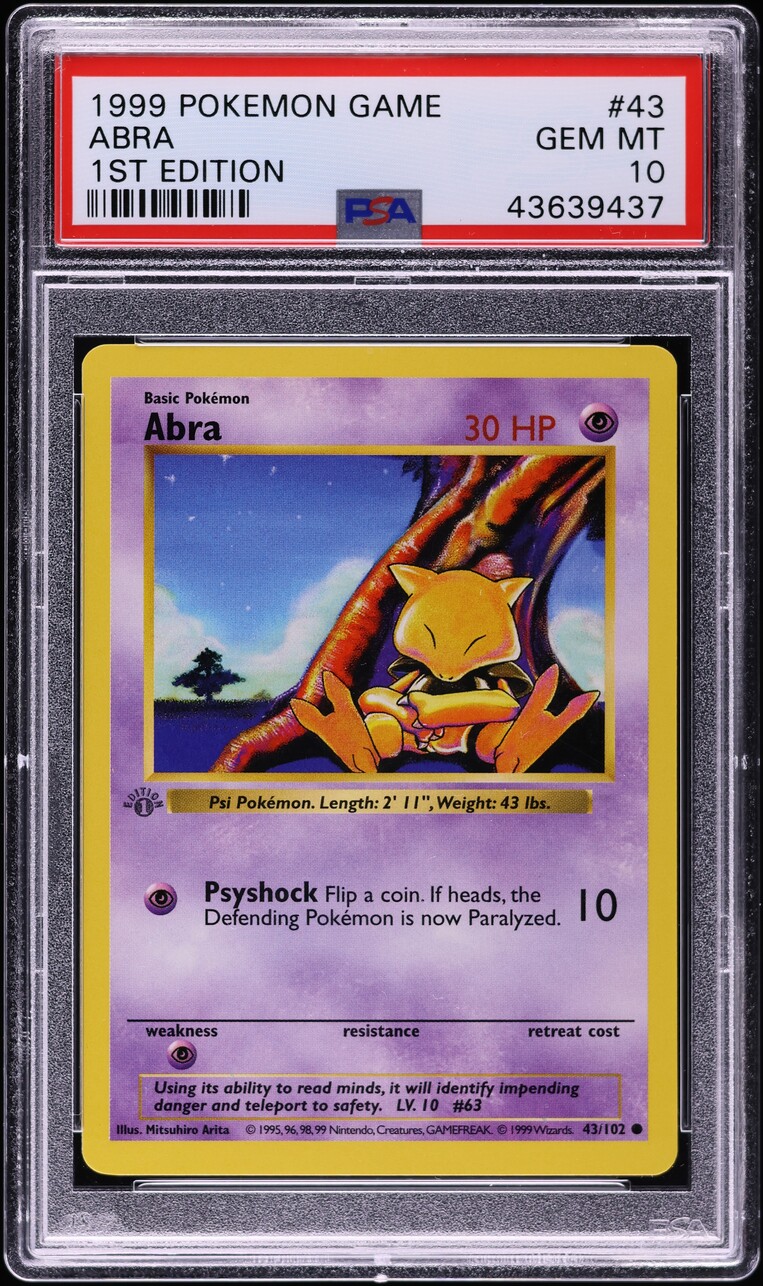 1999 Pokemon Base Set Shadowless 1st Edition Abra #43 PSA 10 GEM MINT