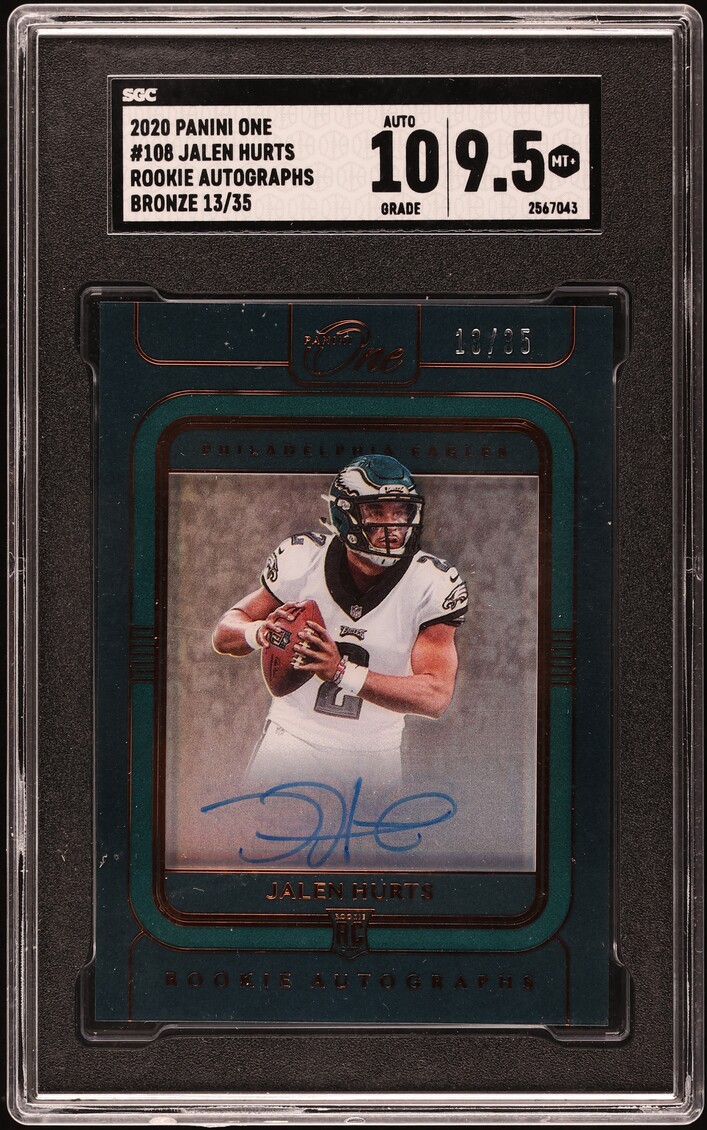 2020 Panini One Bronze Jalen Hurts ROOKIE AUTO /35 #108 SGC 9.5 MINT+