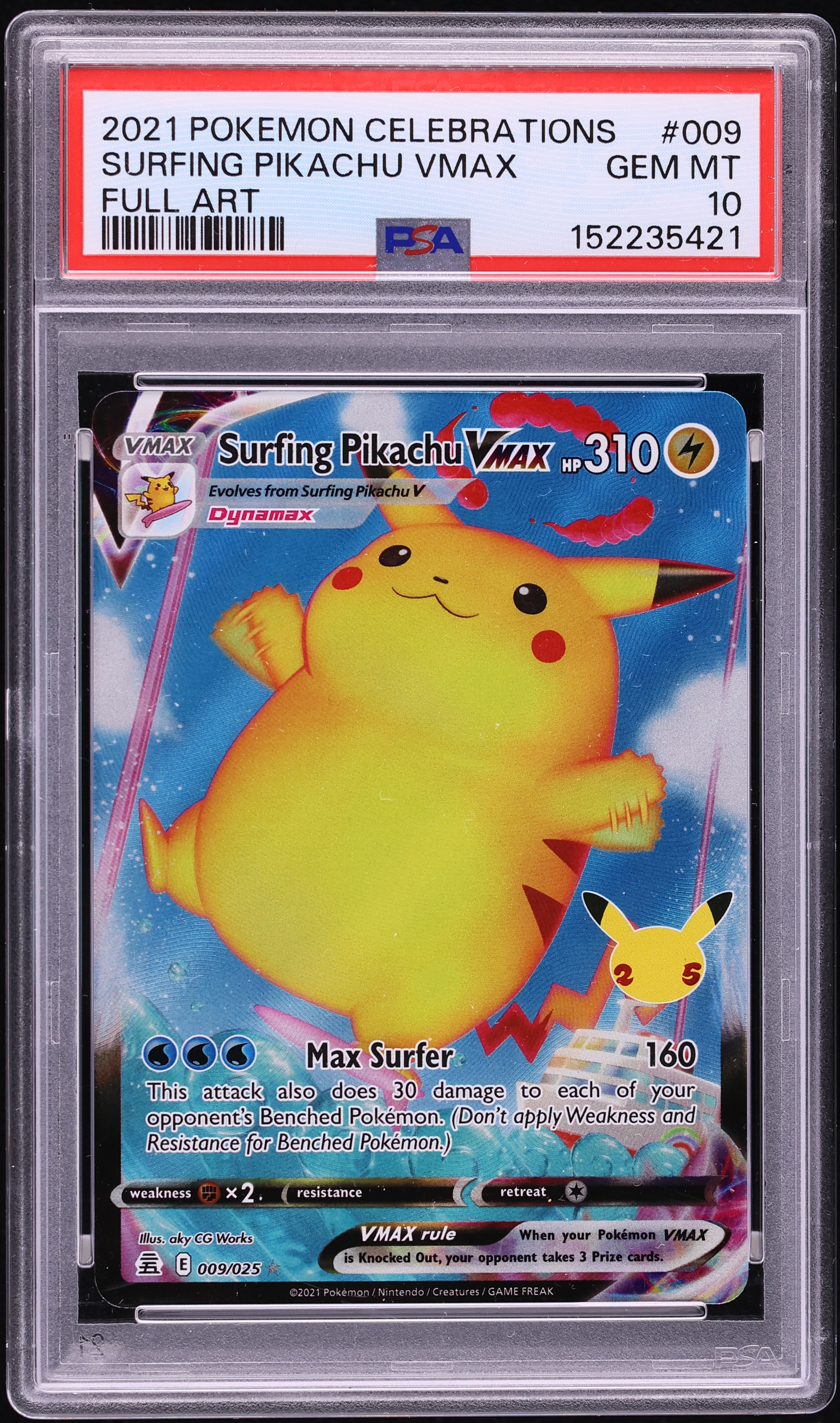2021 Pokemon SWSH Celebrations Full Art Surfing Pikachu VMAX #9 PSA 10 GEM MINT