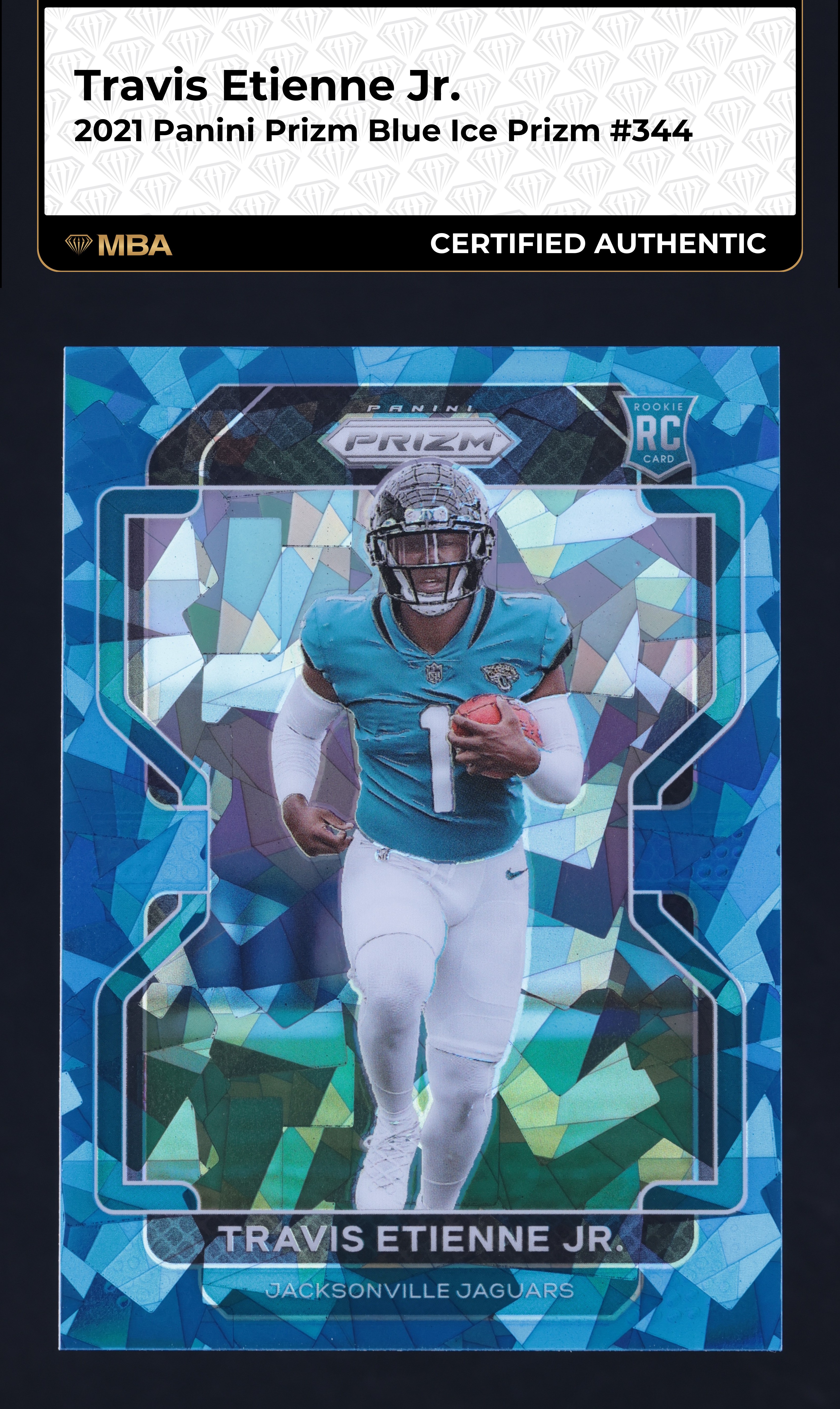 2021 Panini Prizm Blue Ice Travis Etienne Jr. ROOKIE /99 #344 MBA AUTH