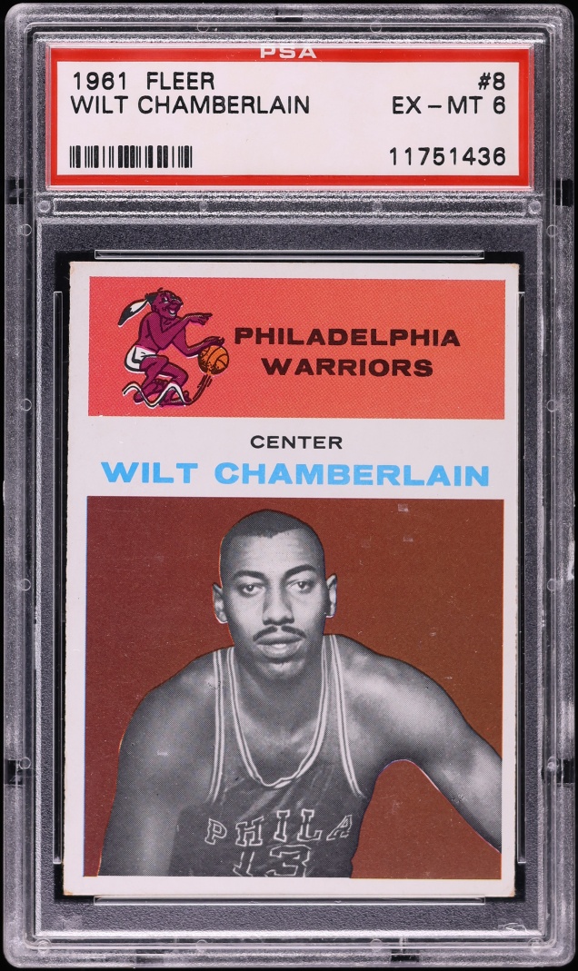 1961 Fleer Basketball Wilt Chamberlain ROOKIE #8 PSA 6 EXMT