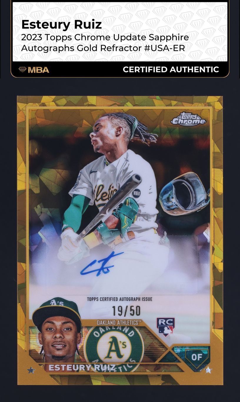 2023 Topps Chrome Update Sapphire Gold Ref Esteury Ruiz ROOKIE AUTO /50 MBA AUTH