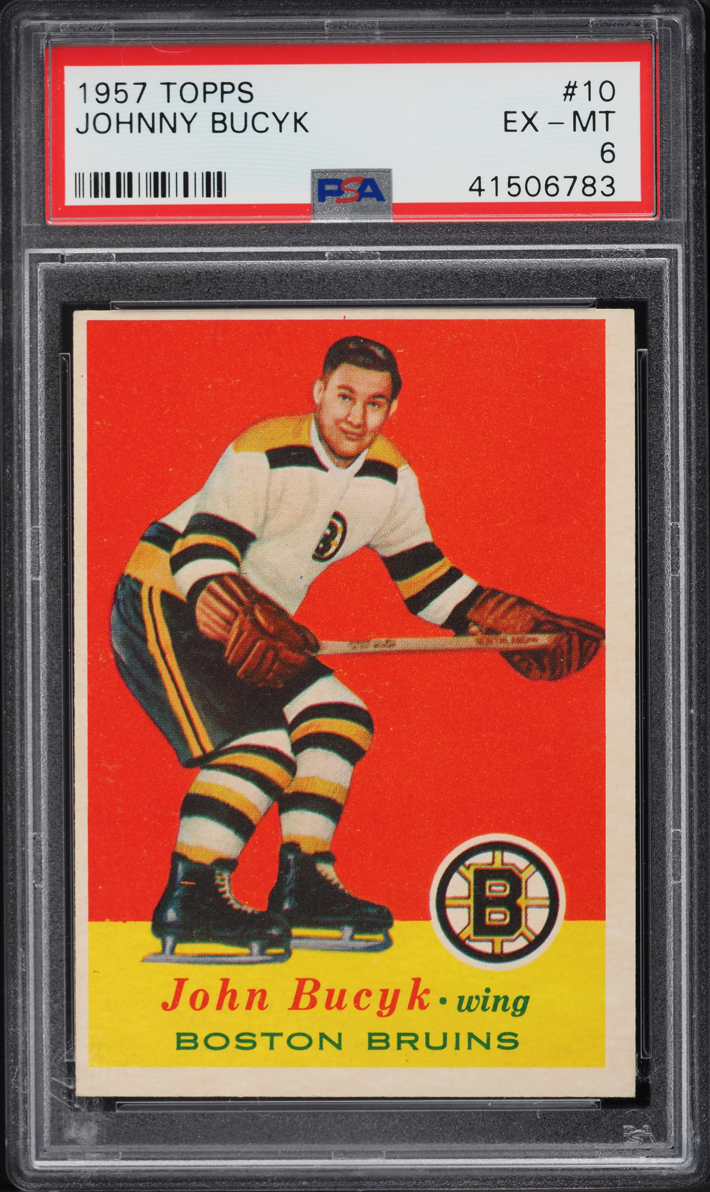 1957 Topps Hockey Johnny Bucyk ROOKIE #10 PSA 6 EXMT