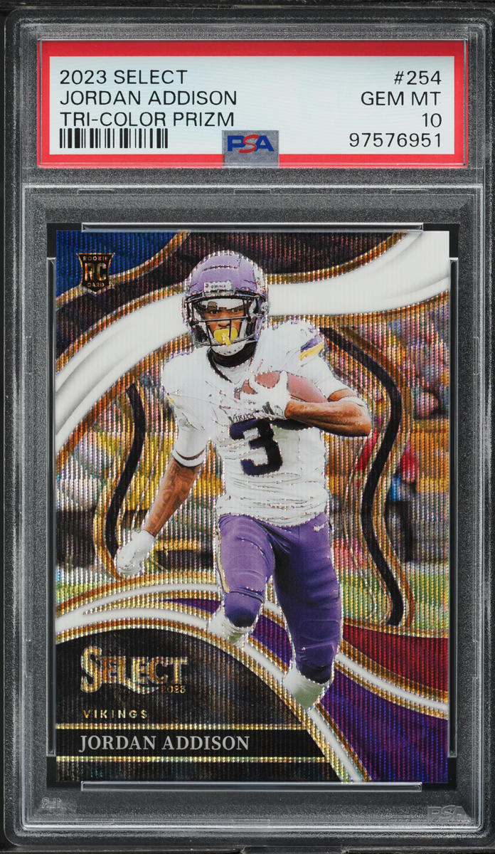 2023 Select Club Level Tri-Color Prizm Jordan Addison ROOKIE /149 #254 PSA 10