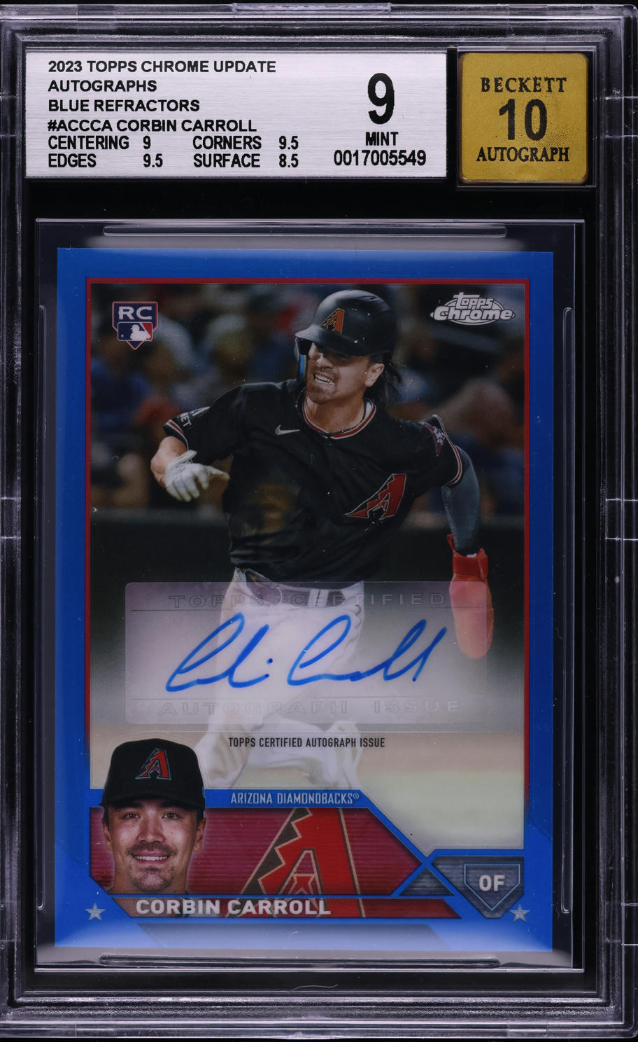 2023 Topps Chrome Update Blue Refractor Corbin Carroll ROOKIE AUTO /150 BGS 9