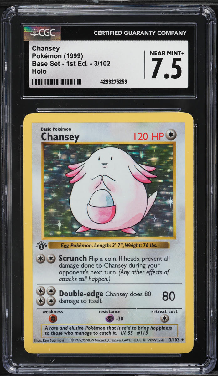 1999 Pokemon Base Set Shadowless 1st Edition Holo Chansey #3 CGC 7.5 NRMT+