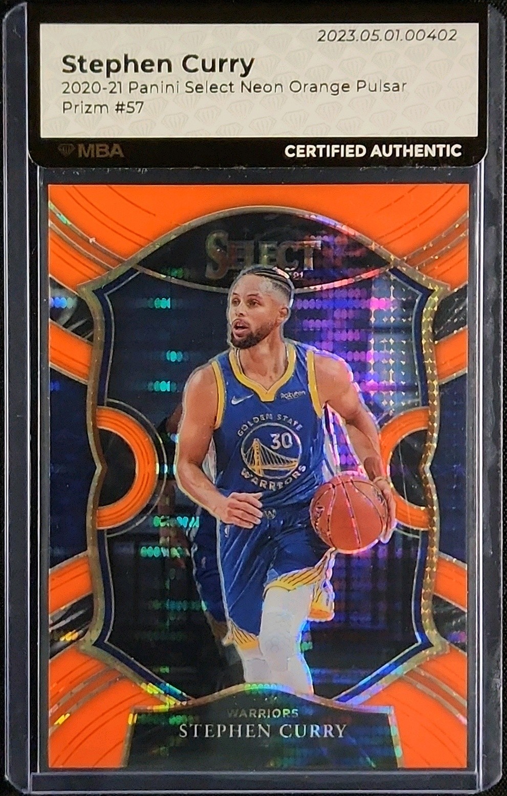 2020 Select Concourse Neon Orange Pulsar Prizm Stephen Curry /15 #57 MBA AUTH