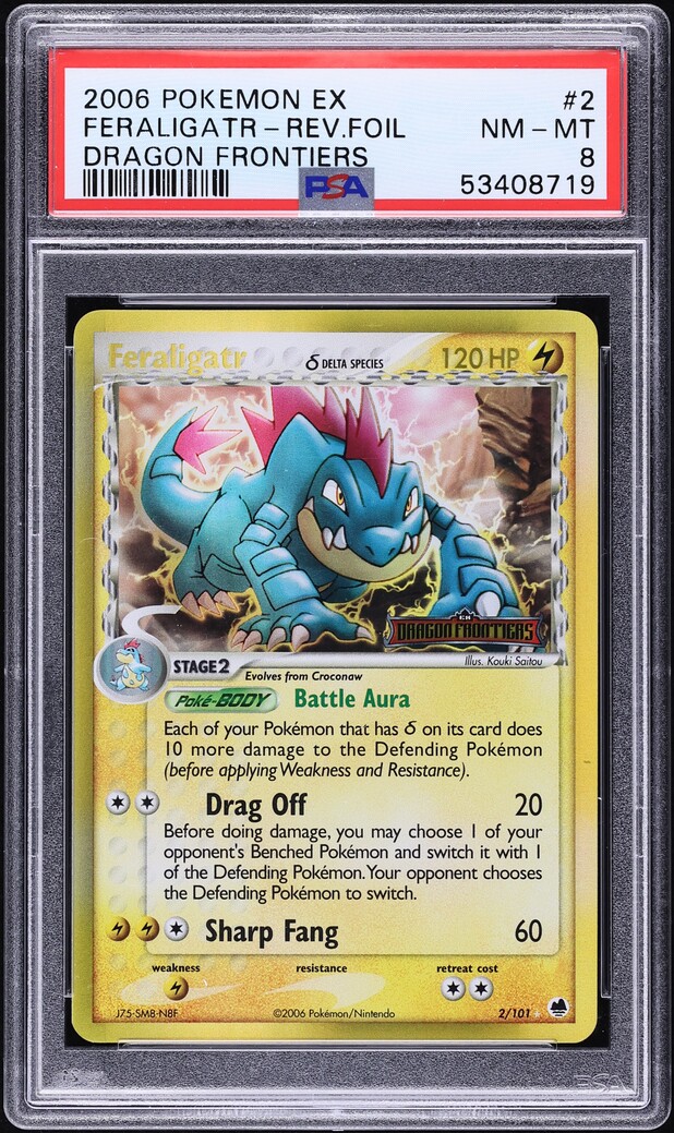 2006 Pokemon EX Dragon Frontiers Reverse Holo Feraligatr #2 PSA 8 NM-MT