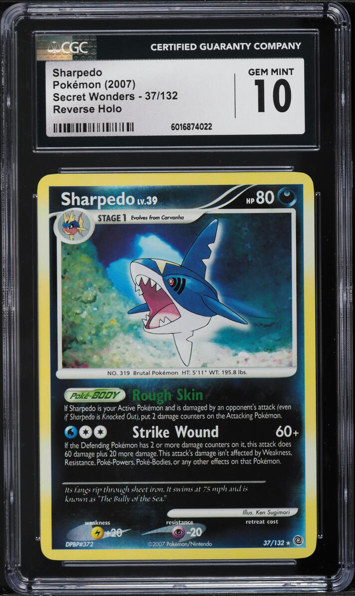 2007 Pokemon Diamond & Pearl Secret Wonders Reverse Holo Sharpedo #37 CGC 10 GEM