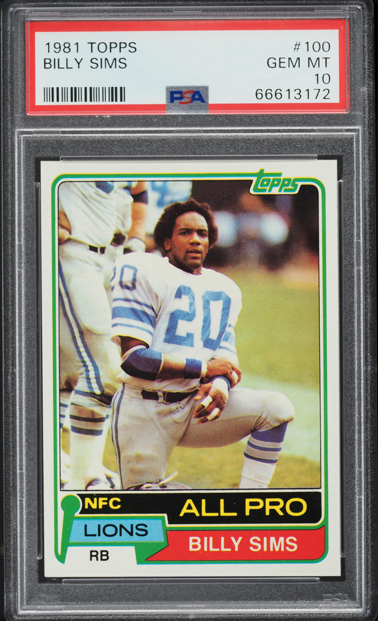 1981 Topps Football Billy Sims ROOKIE, ALL-PRO #100 PSA 10 GEM MINT