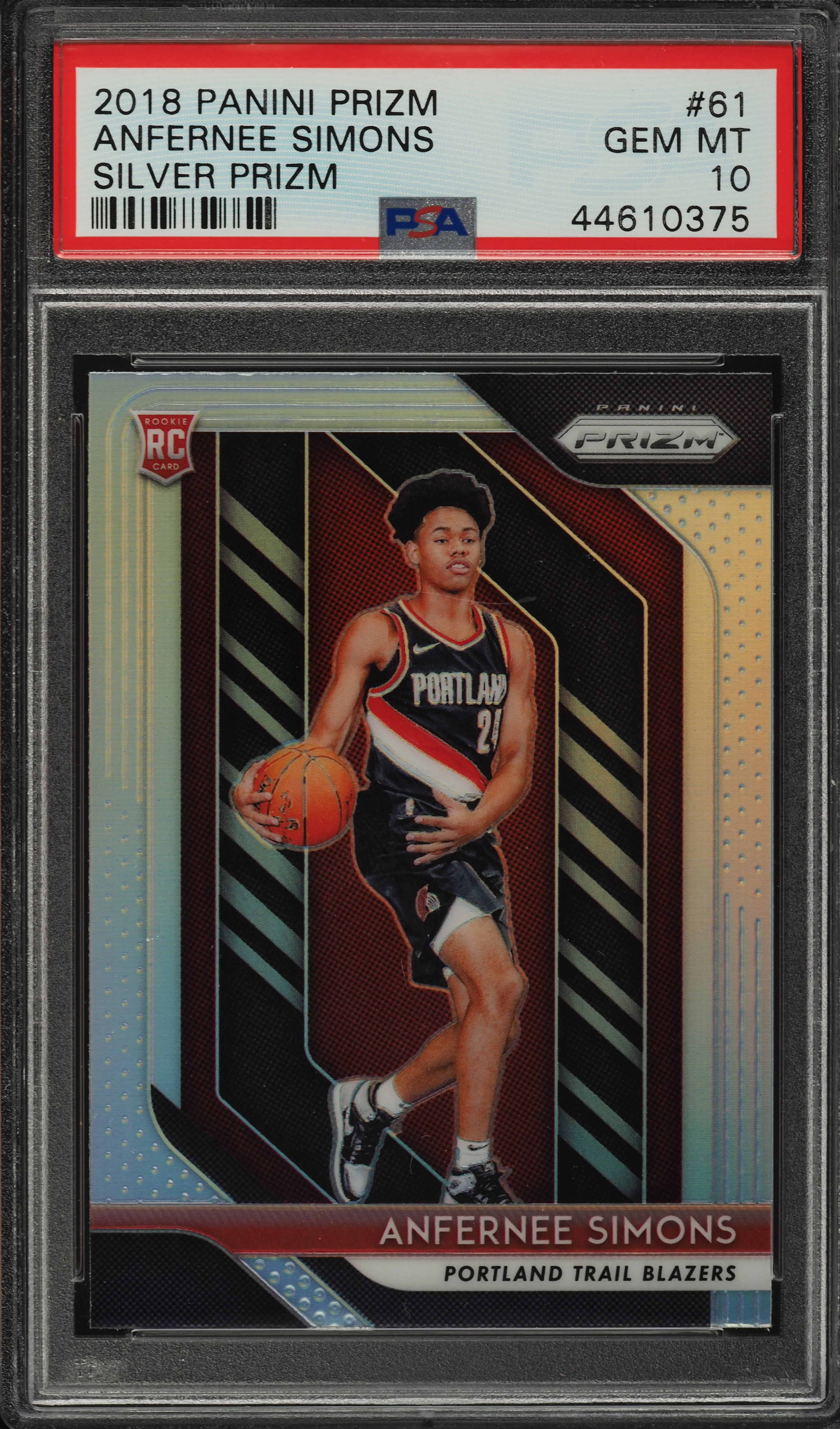 2018 Panini Prizm Silver Prizms Anfernee Simons ROOKIE RC #61 PSA 10 GEM MINT