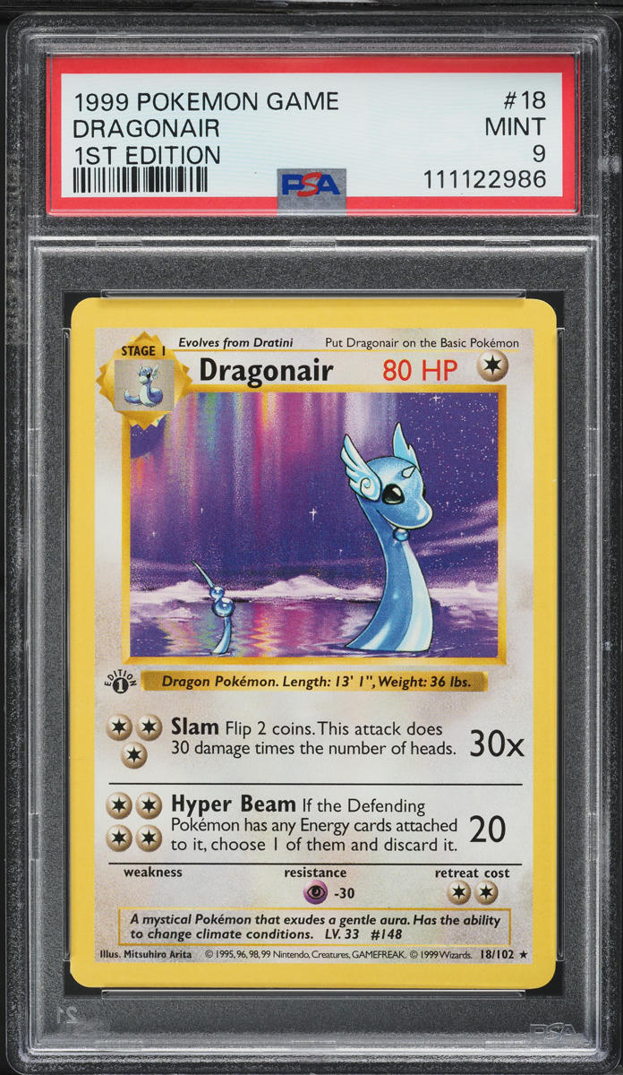 1999 Pokemon Base Set Shadowless 1st Edition Dragonair #18 PSA 9 MINT