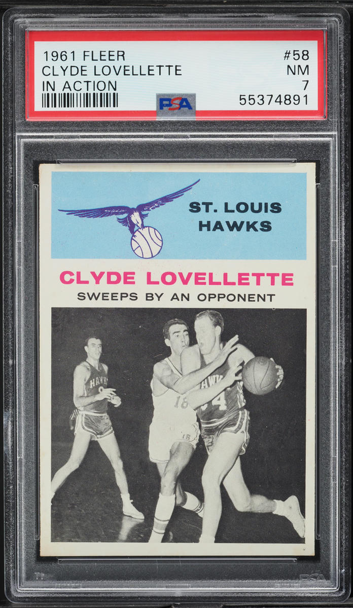 1961 Fleer Basketball Clyde Lovellette IN ACTION #58 PSA 7 NRMT