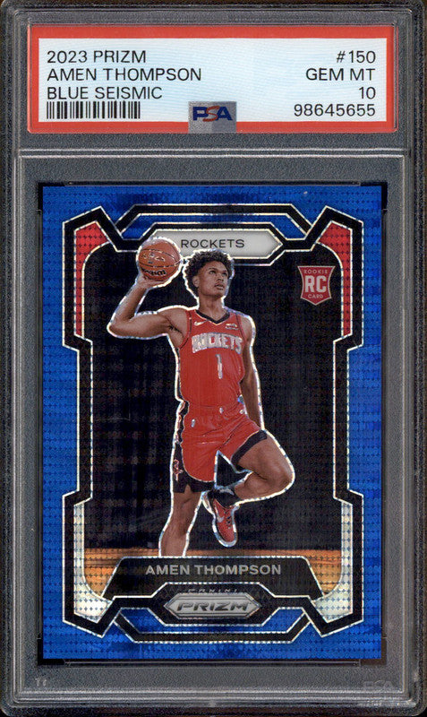 2023 Panini Prizm Blue Seismic #150 Amen Thompson RC /99 PSA 10