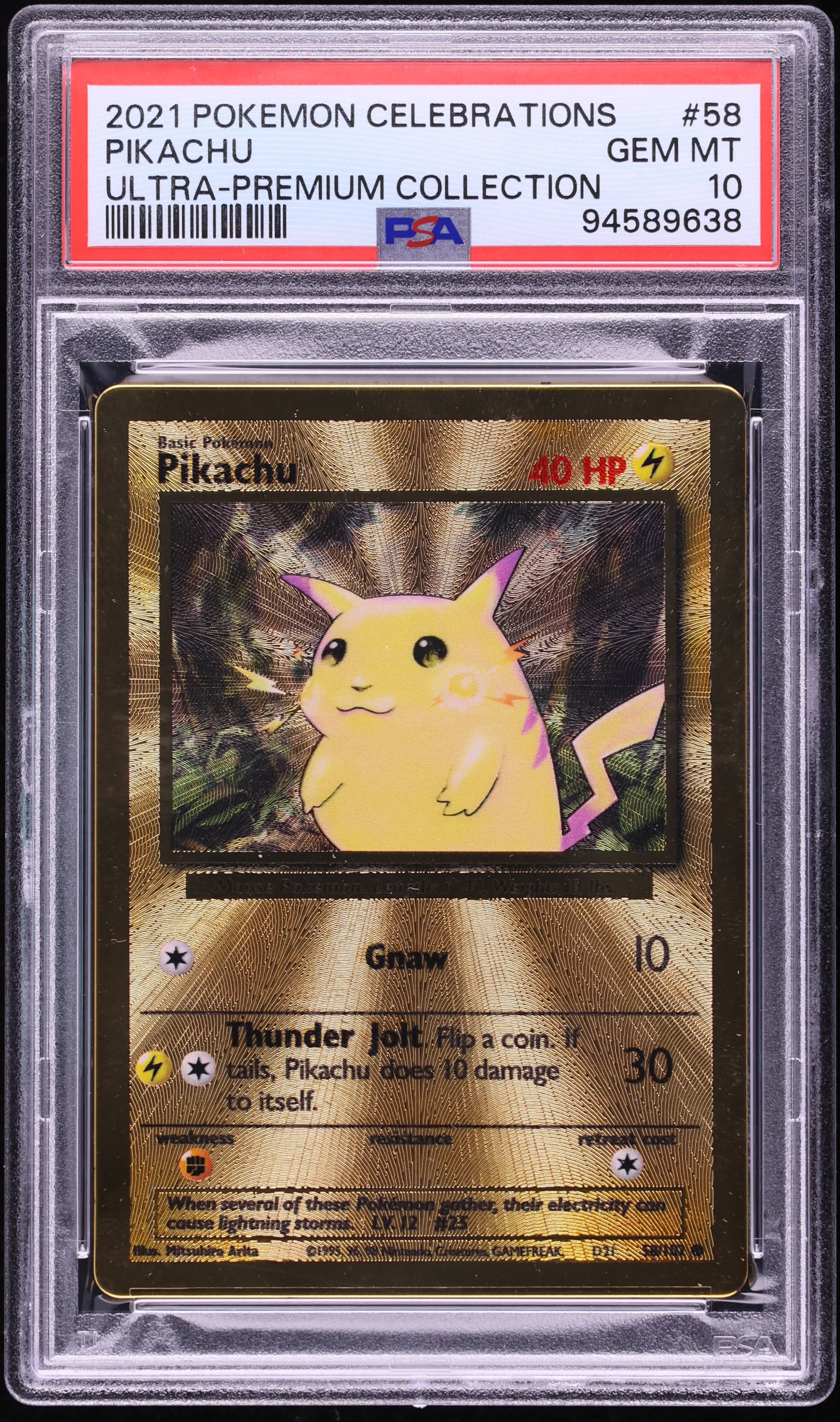 2021 Pokemon SWSH Celebrations Ultra Premium Collection Gold Metal Pikachu #58 PSA 10 GEM MINT