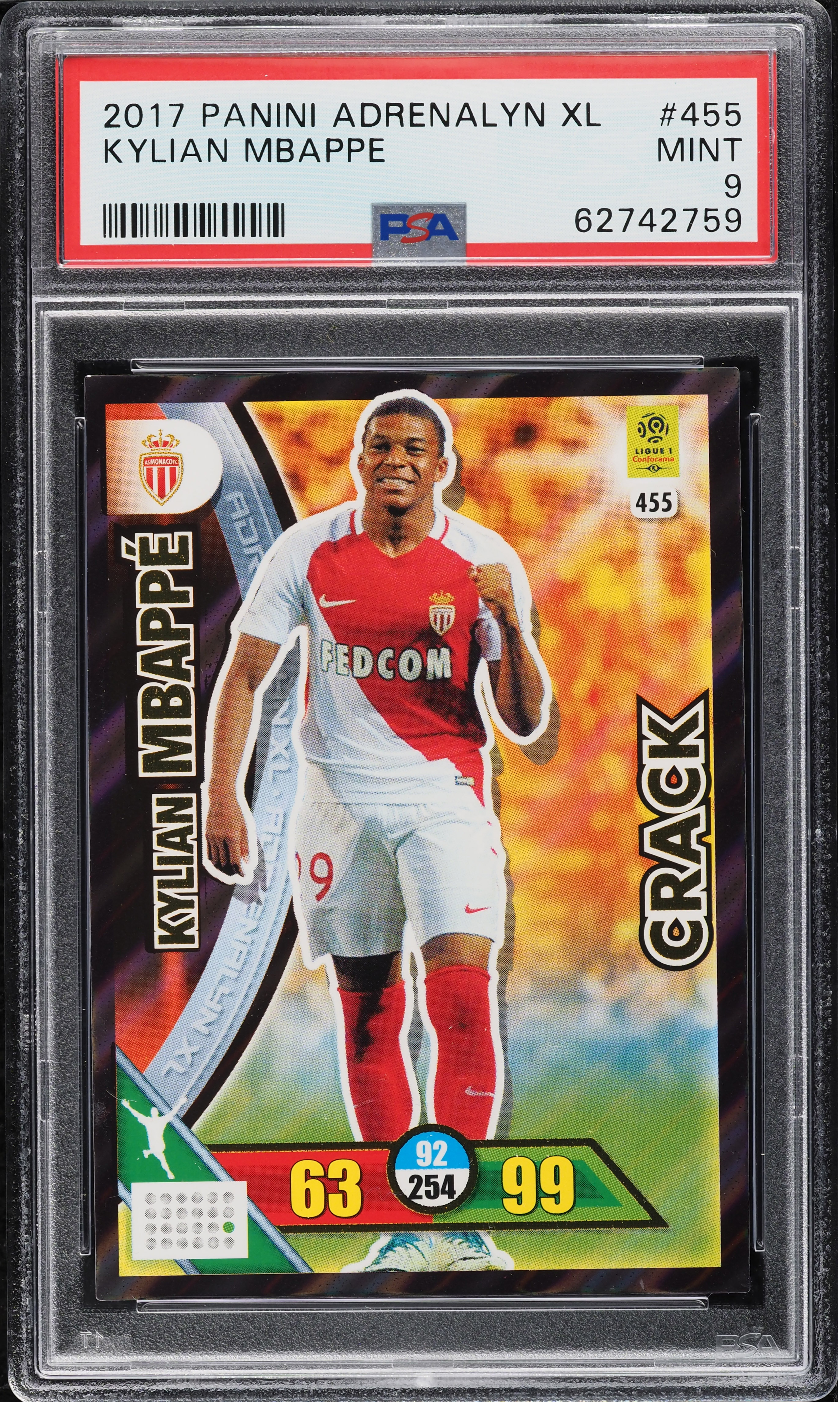 2017 Panini Adrenalyn XL Kylian Mbappe ROOKIE #455 PSA 9 MINT