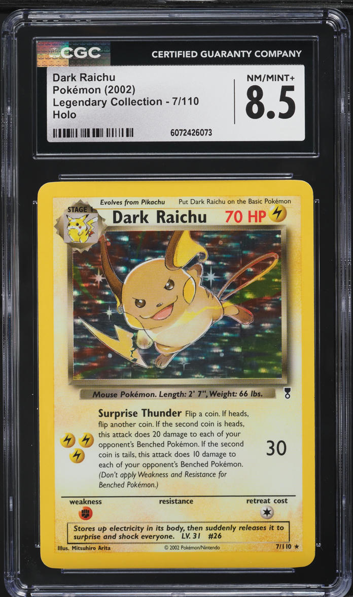 2002 Pokemon Legendary Collection Holo Dark Raichu #7 CGC 8.5 NM-MT+