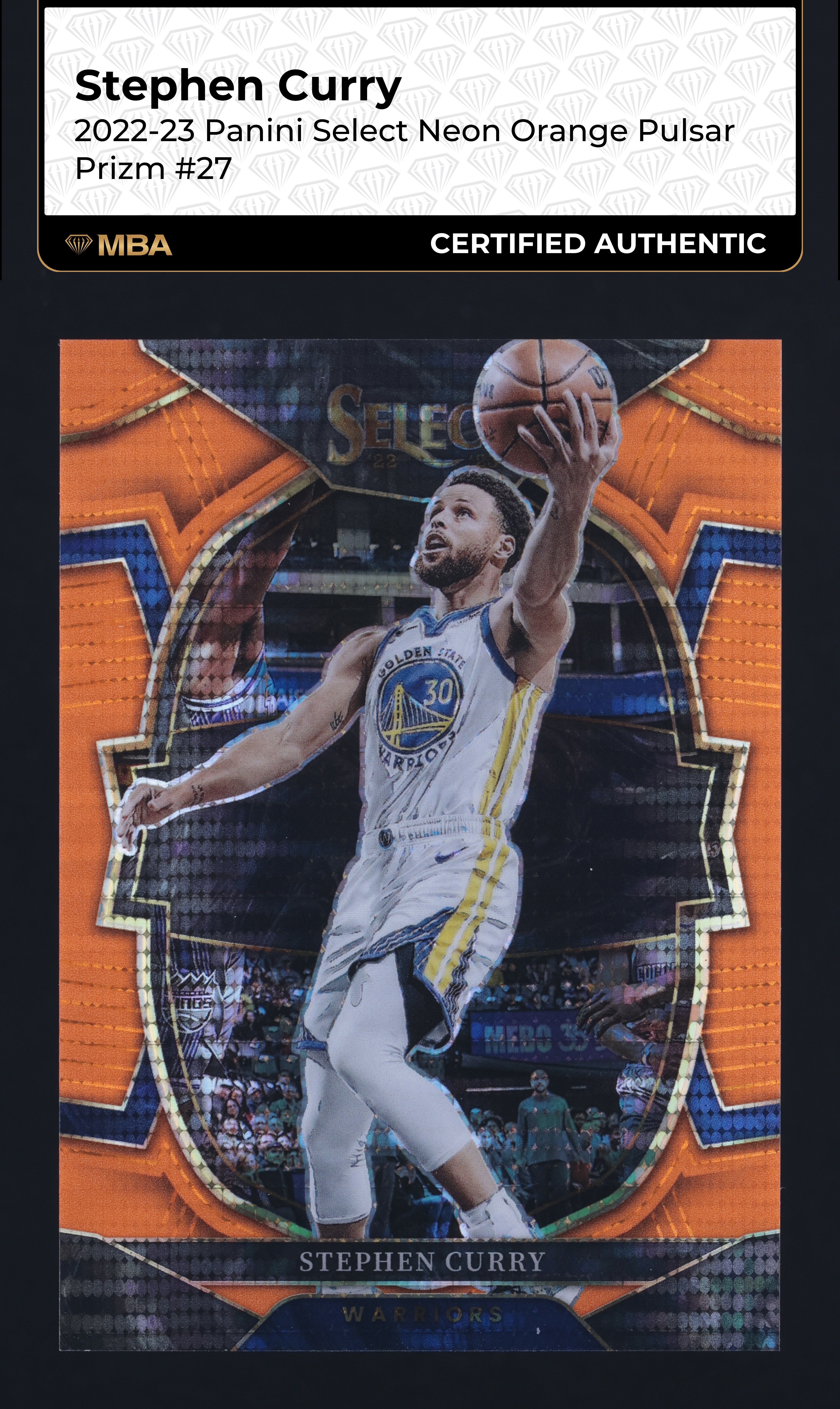 2022 Select Concourse Neon Orange Pulsar Prizm Stephen Curry /15 #27 MBA AUTH