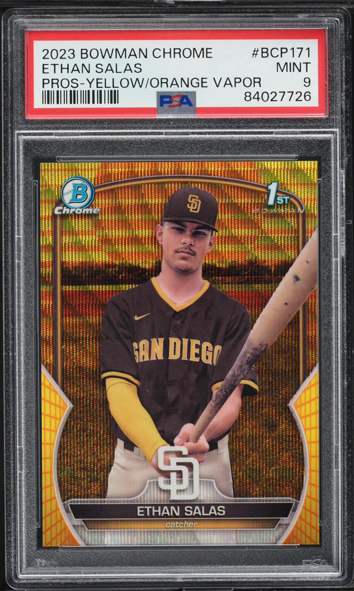 2023 Bowman Chrome Yellow Orange Vapor Ethan Salas /75 #BCP171 PSA 9 MINT