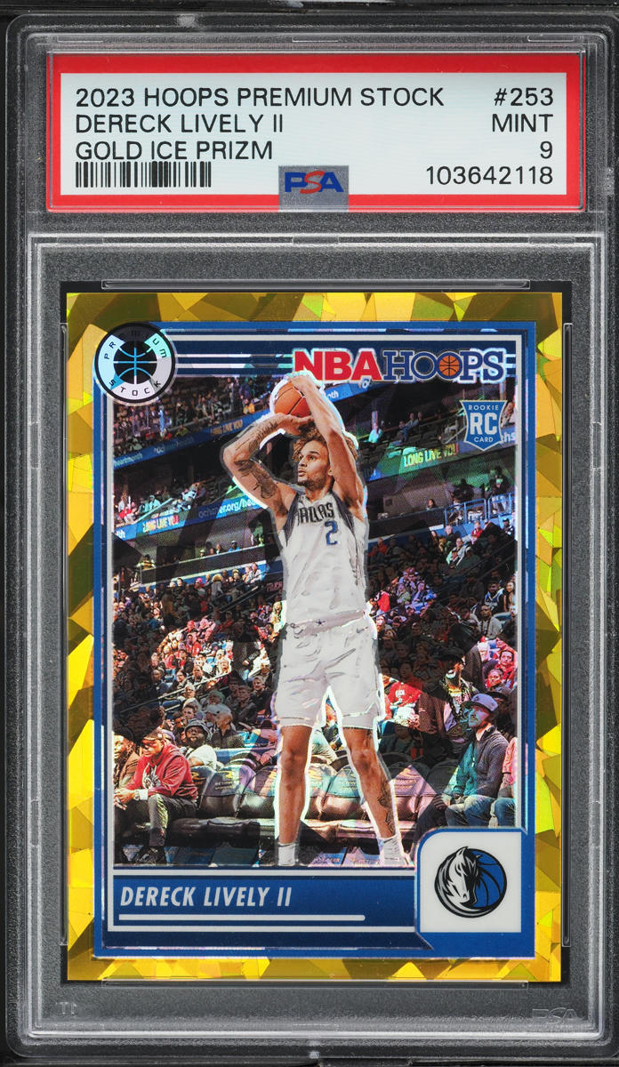 2023 Hoops Premium Stock Gold Ice Prizm Dereck Lively II ROOKIE 10/10 #253 PSA 9