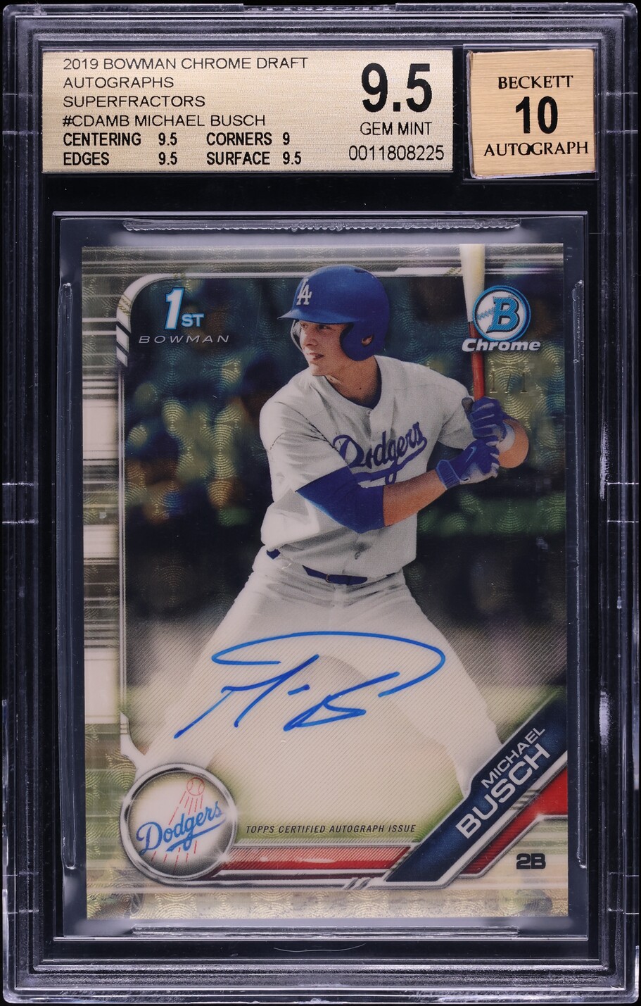2019 Bowman Chrome Draft Superfractor Michael Busch PROSPECT AUTO 1/1 BGS 9.5